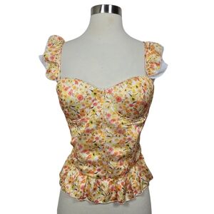 Beyouty Vintage-Inspired Floral Ruffled Pastel Bustier Milkmaid Lace Up Top Med
